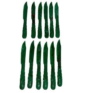 Vintage Marbled~Slag Swirl Design Plastic Knives~Unique Set of 12~Green w/Red